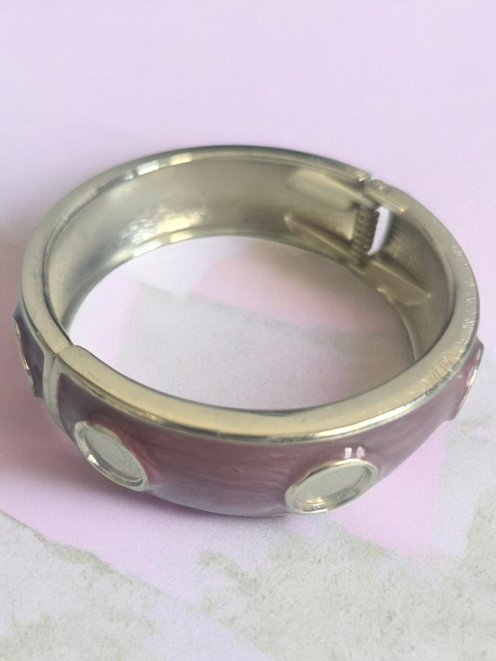 Gold Tone Lavender Enamel Bangle Bracelet